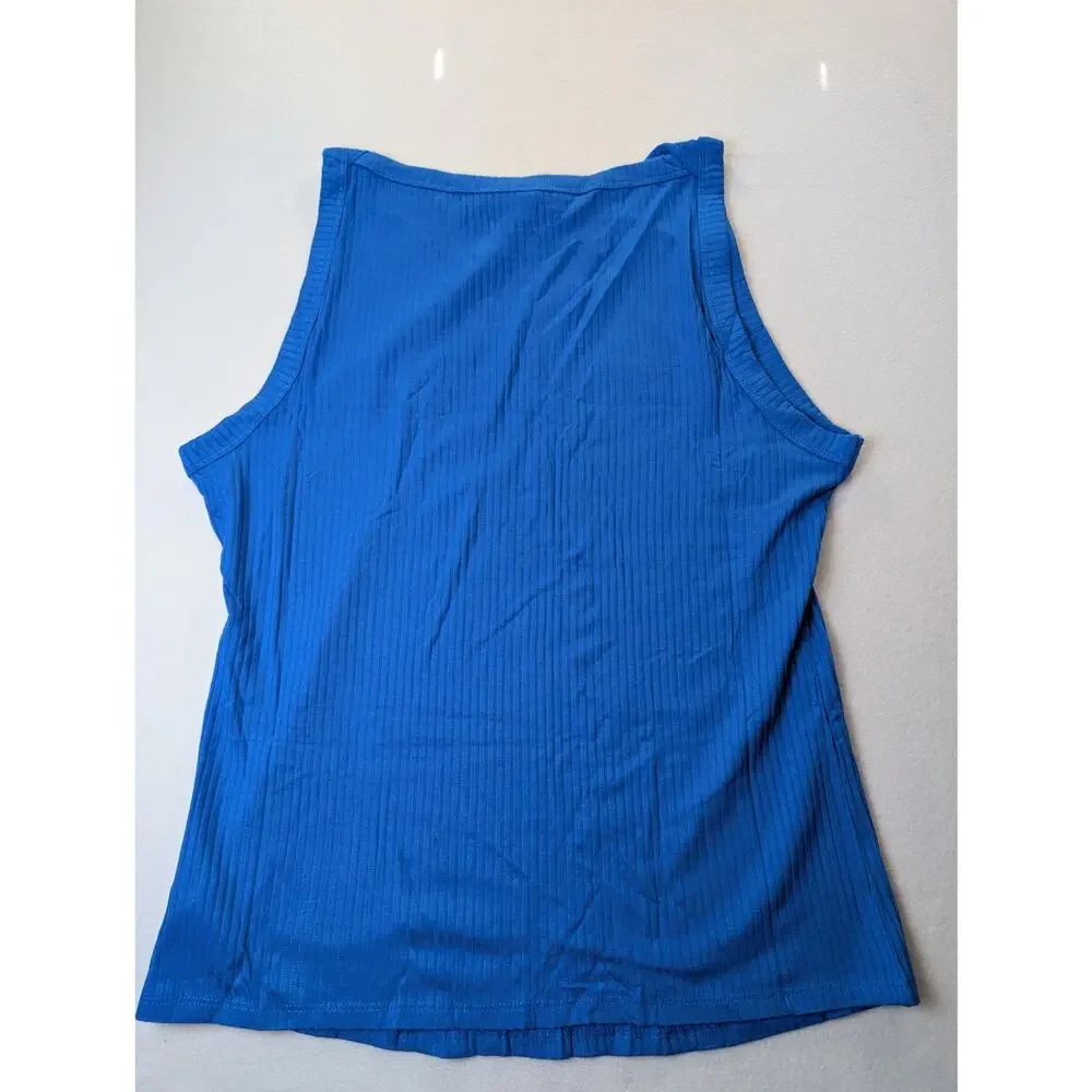 Zenana Ribbed High-Neck Tank Top Cobalt Blue Size XL